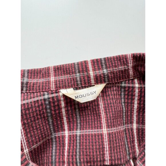 MOUSSY Dark Red Burgundy Check Cotton Seersucker Retro Midi Shirt Dress, Size M - Picture 12 of 13